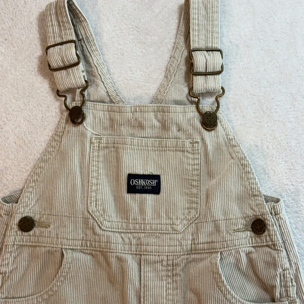 OshKosh Bgosh Toddler Boys Beige Corduroy Cargo Overalls Size 2T Dungarees